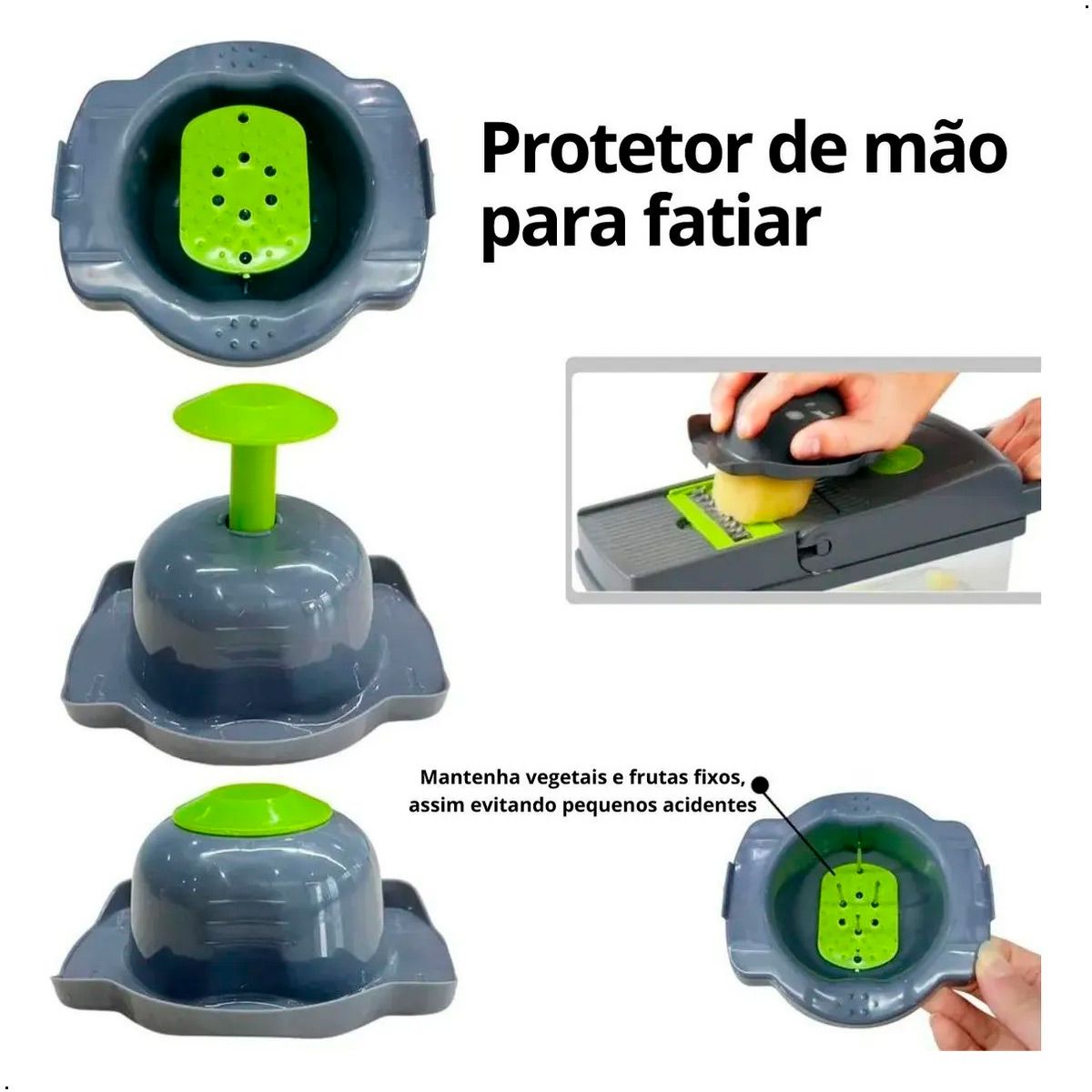 GENERICO - Cortador Picador De Alimentos Rallador Manual 14 En 1 Gris