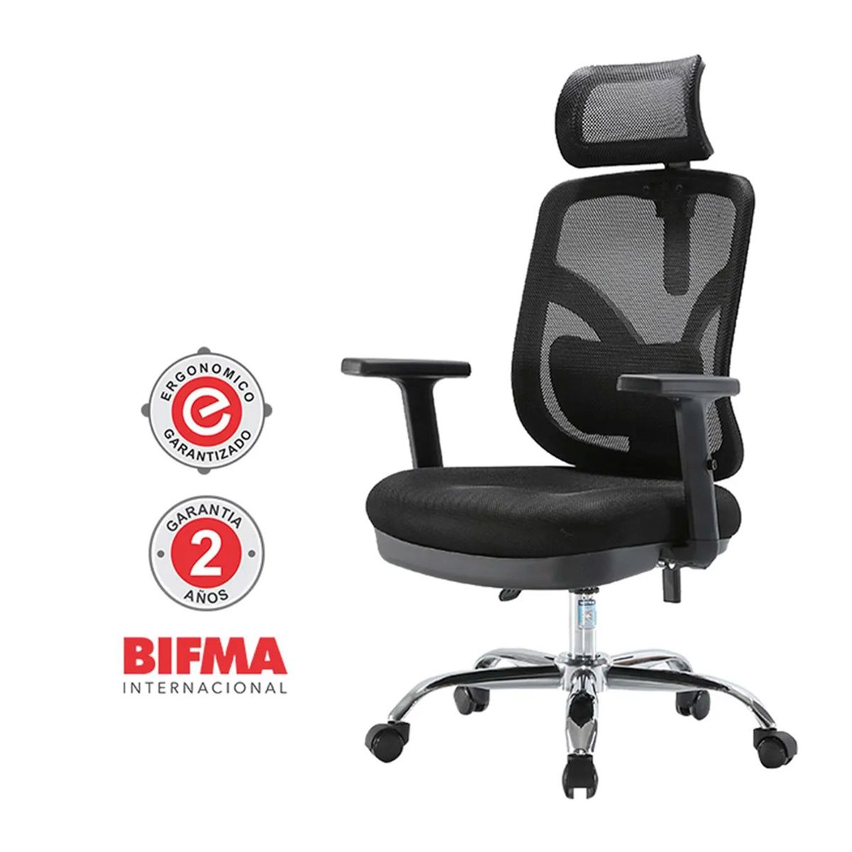 OFIDEAS - Silla Giratoria Ergonómica Ejecutiva Trim Cromado Color Negro Ofideas