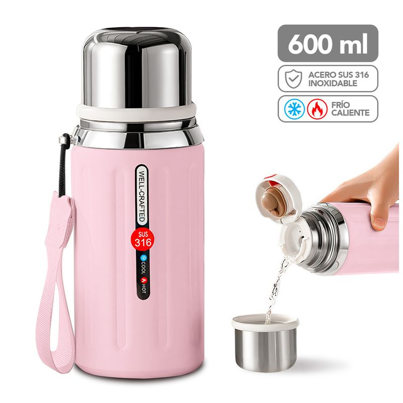 KELLER - Termo de Acero Inoxidable 600 ML Rosado R08