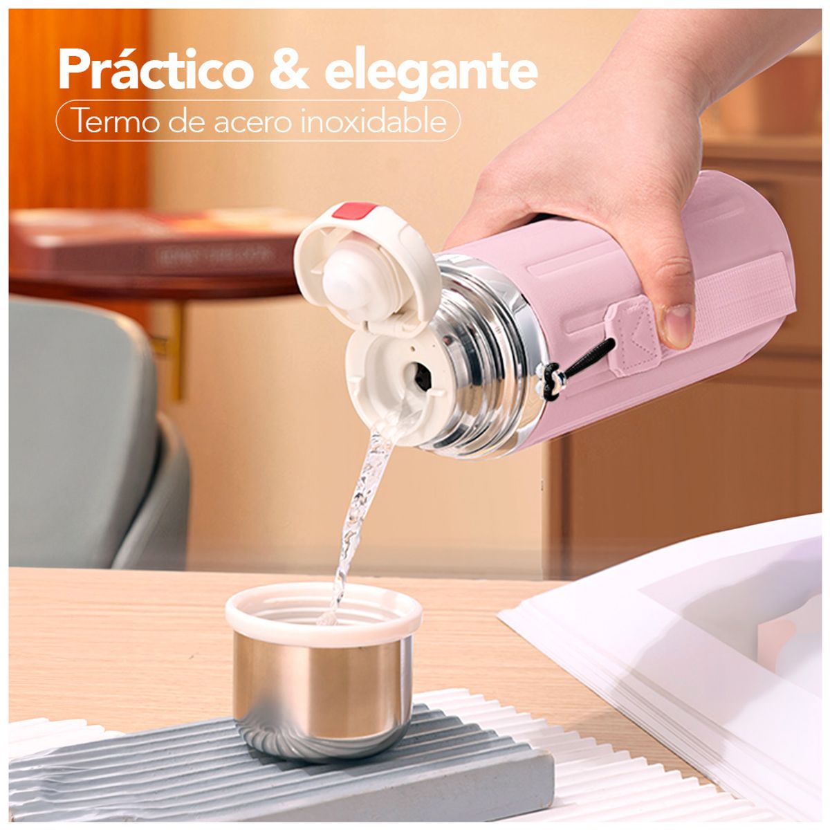 KELLER - Termo de Acero Inoxidable 600 ML Rosado R08