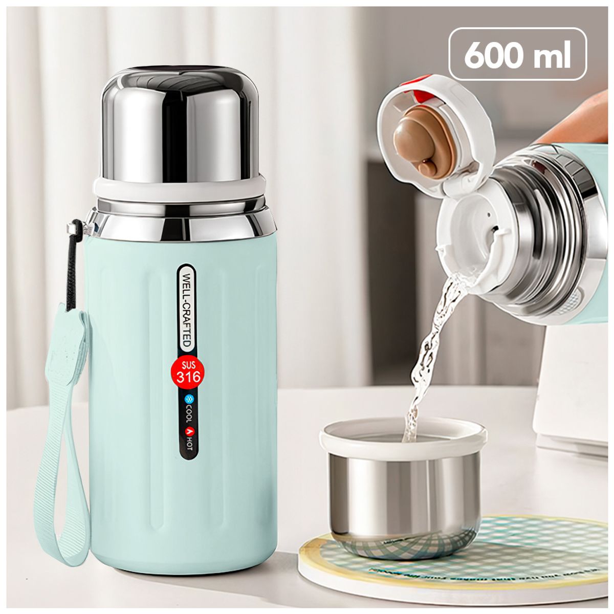 KELLER - Termo de Acero Inoxidable 600 ML Verde R08