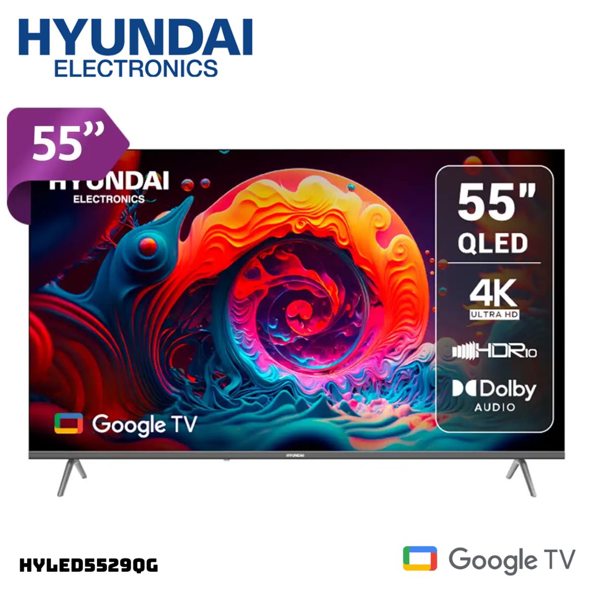 HYUNDAI - TELEVISOR HYUNDAI 55 QLED SMART TV GOOGLE TV 4K UHD - HYLED5529QG + PARLANTES HALION LIBERTY 2.1