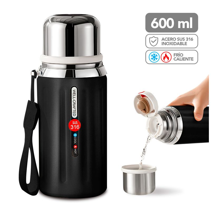 KELLER - Termo de Acero Inoxidable 600 ML Negro R08