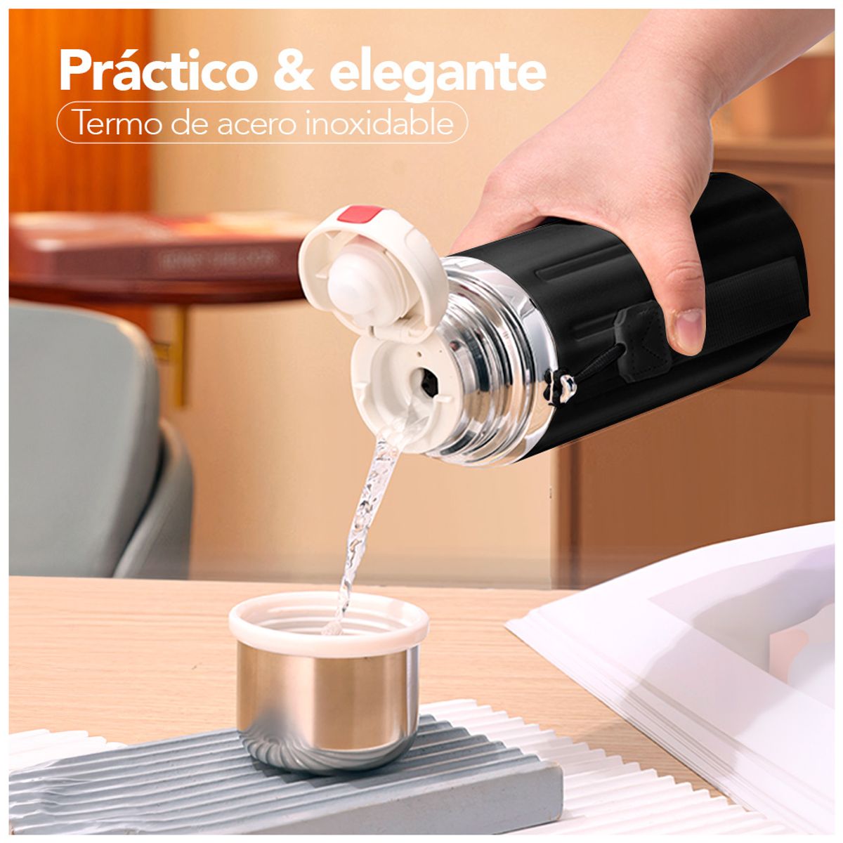 KELLER - Termo de Acero Inoxidable 600 ML Negro R08