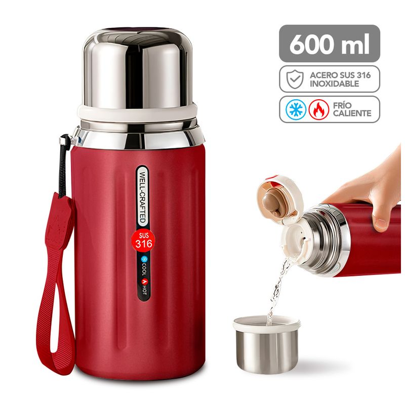 KELLER - Termo de Acero Inoxidable 600 ML Rojo R08