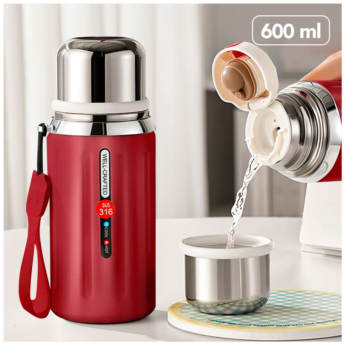 KELLER - Termo de Acero Inoxidable 600 ML Rojo R08