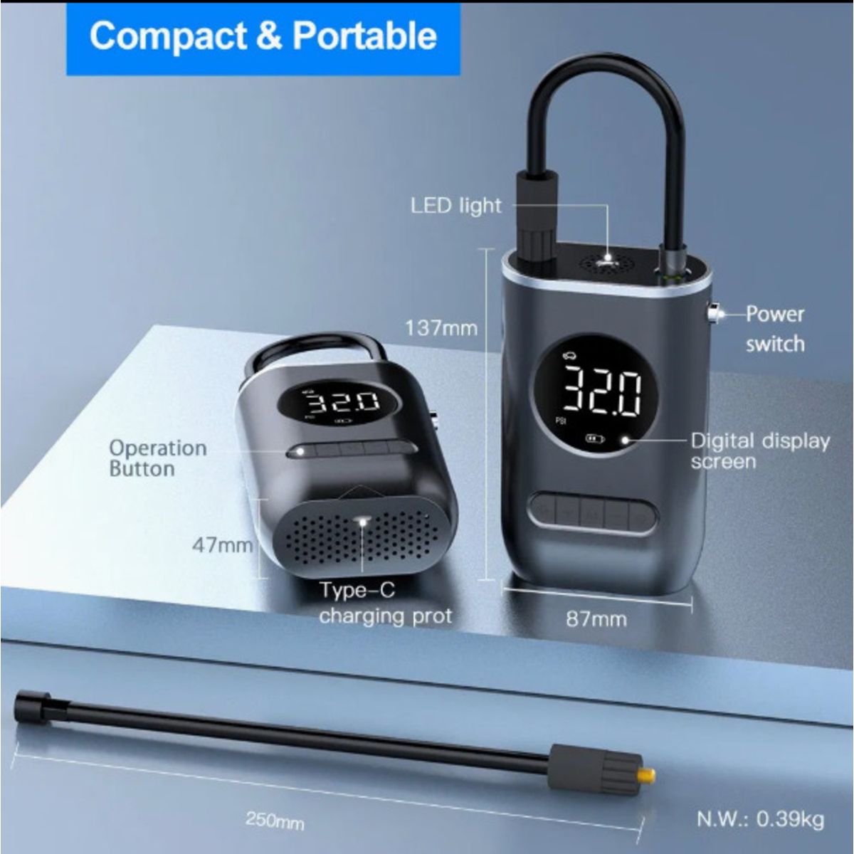 GENERICO - Inflador de Llantas Portátil Inteligente
