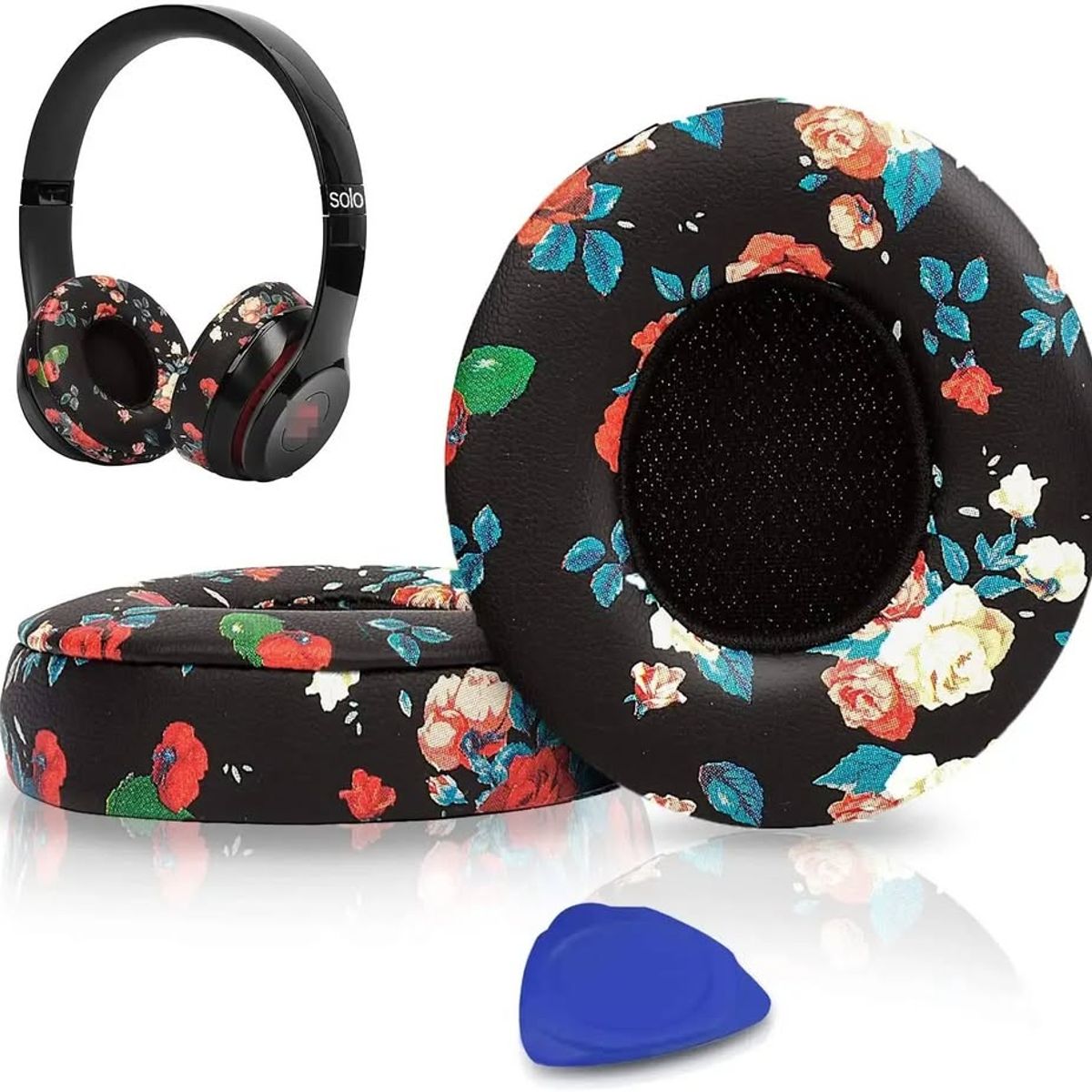 GENERICO - Almohadillas para audífonos Beats Solo 2 y 3  negro floreado