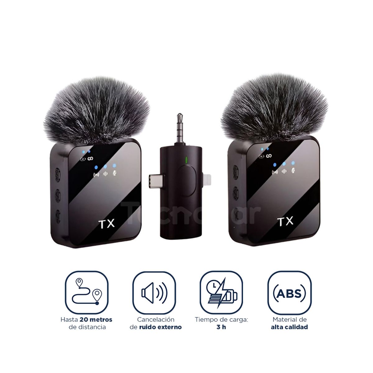 GENERICO - Micrófonos Inalámbricos 3 en 1 Auxiliar 3.5 mm iPhone y Tipo C F11-2