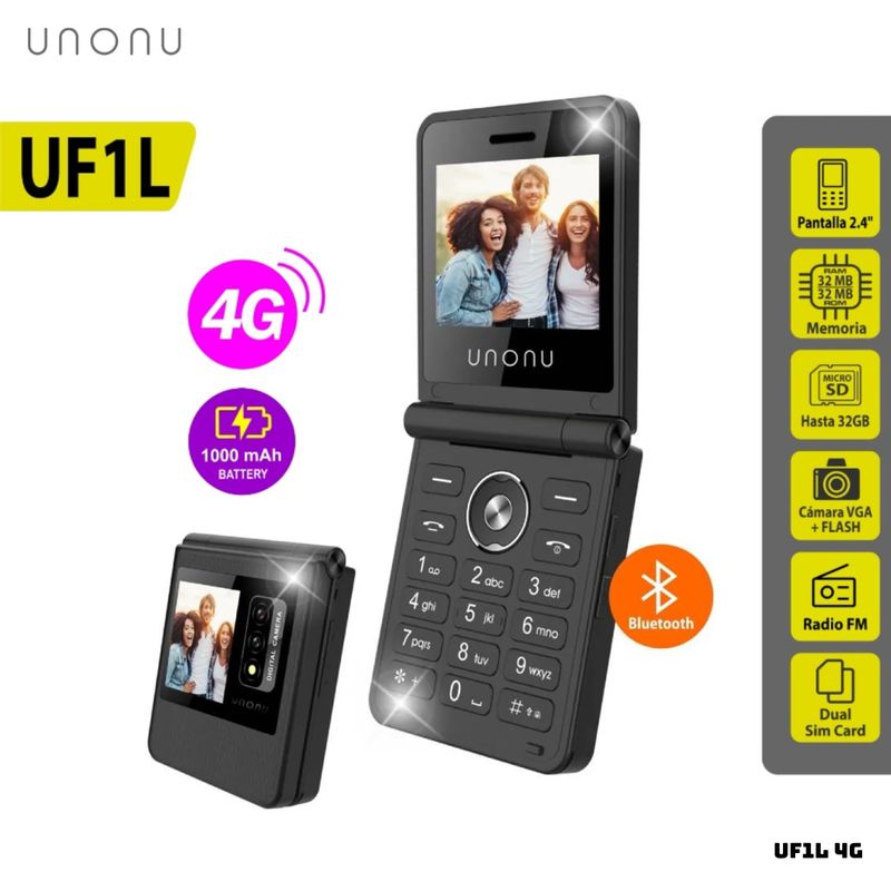 UNONU - CELULAR BASICO UNONU UF1L 4G DUAL SIM - NEGRO