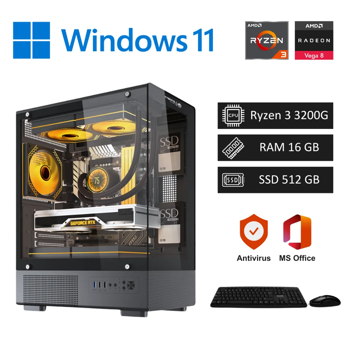 AMD - Computadora PC Gamer Ryzen 3 3200G 4.0GHz - 16GB RAM / 512GB SSD