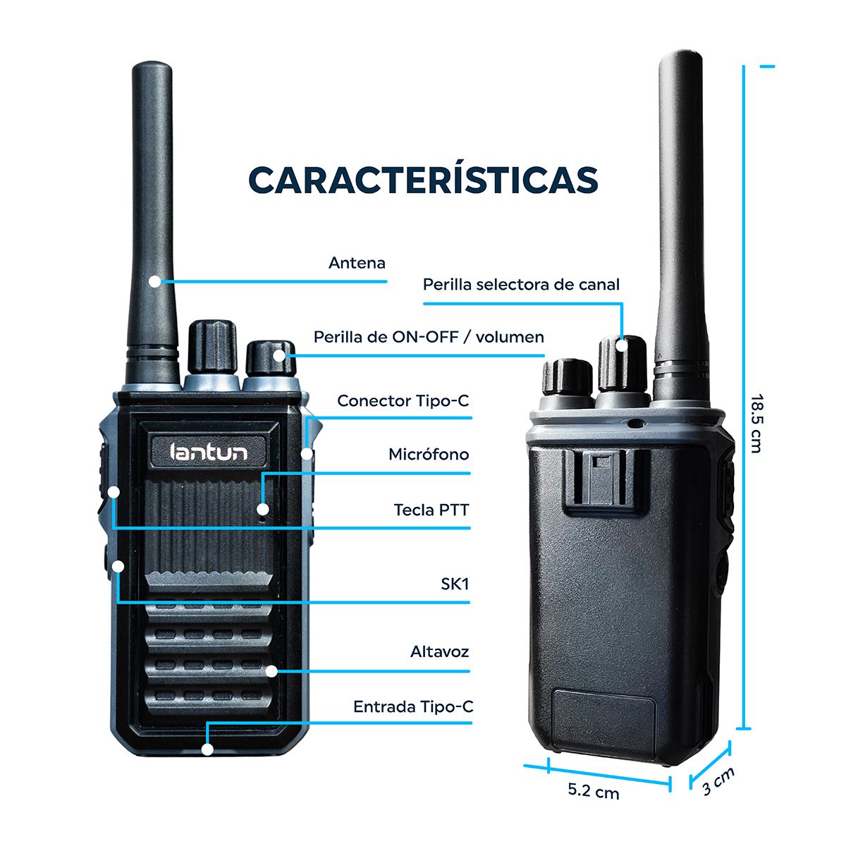 TRENDY TECH E I R L - Walkie Talkie PRO Recargable 15KM con Radio FM y Clip x2