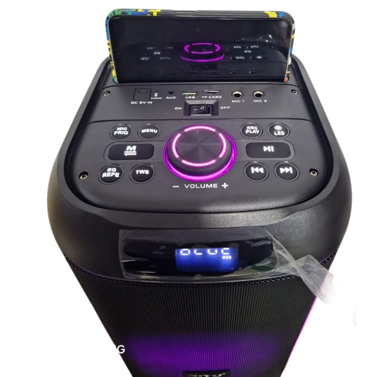 GENERICO - Equipo de 2 bocinas Con luces y Bluetooth + Micrófono y porta celular