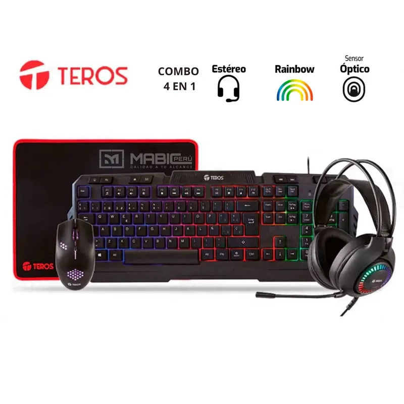 TEROS - Kit 4 En 1 TEROS TE-4063N Teclado + Mouse + Audifono + Pad Mouse