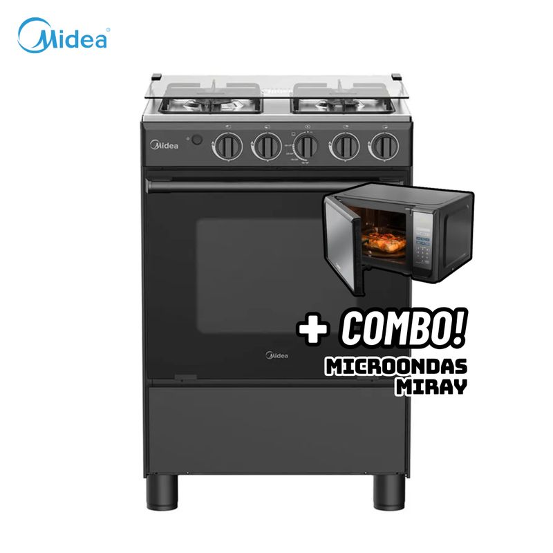 MIDEA - COCINA DE PIE MIDEA A GAS 4 HORNILLAS NEGRO - MGS24FS2LFABBC-PE + MICROONDAS MIRAY HMM-20N
