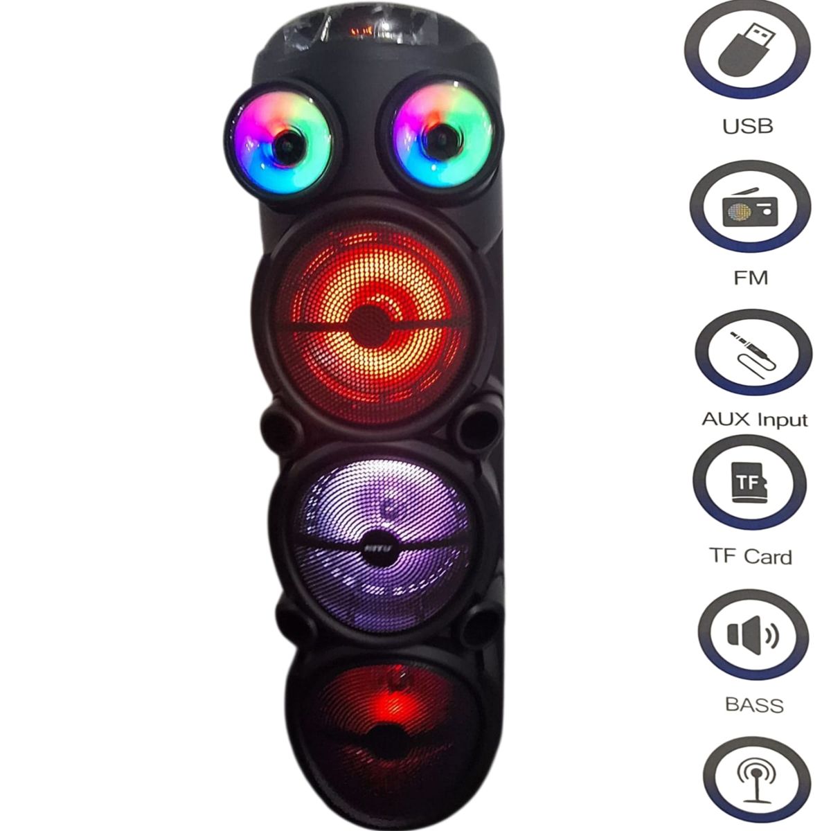 GENERICO - Equipo de 3 bocinas Con luces y Bluetooth + Micrófono y porta celular