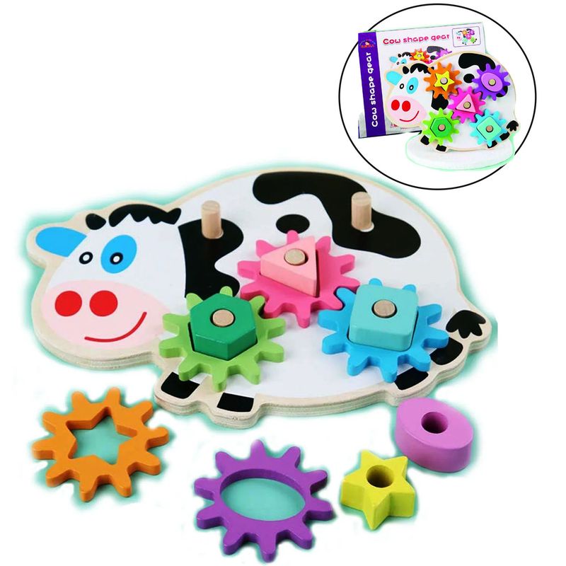 GENERICO - Juego Didáctico Engranaje de Madera Vaquita