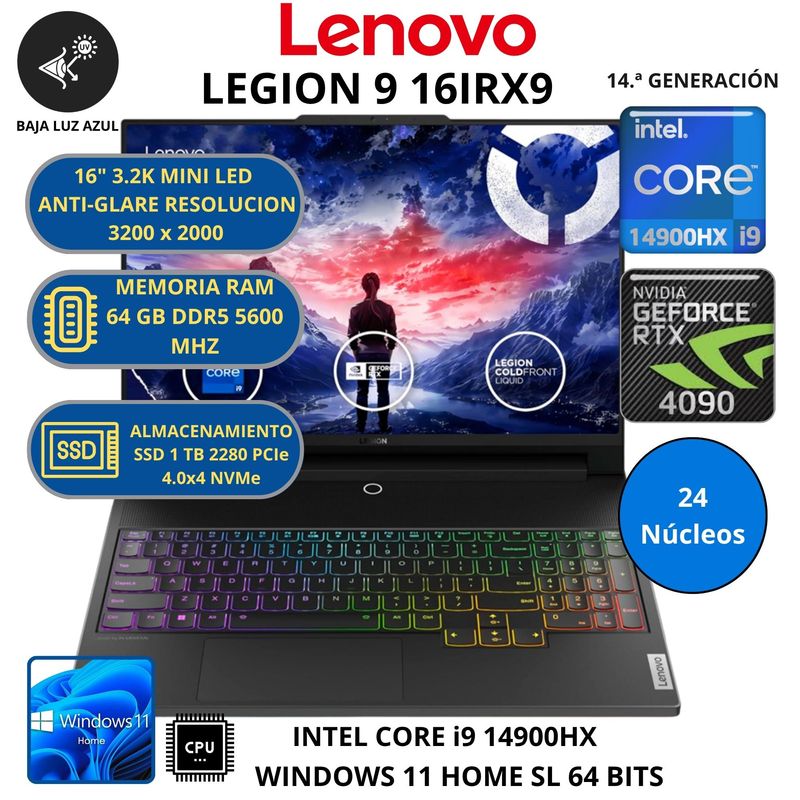 LENOVO - Laptop LENOVO LEGION 9 16IRX9 INTEL CORE i9-RAM 64 GB SSD 1 TB WINDOWS 11 HOME