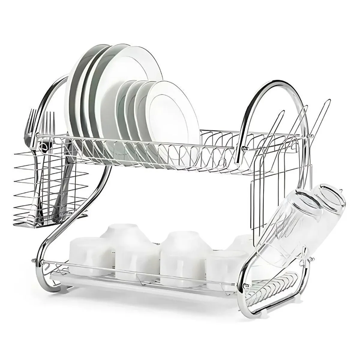 GENERICO - Escurridor de Platos Vajilla 2 Niveles de Acero Cromado con soporte