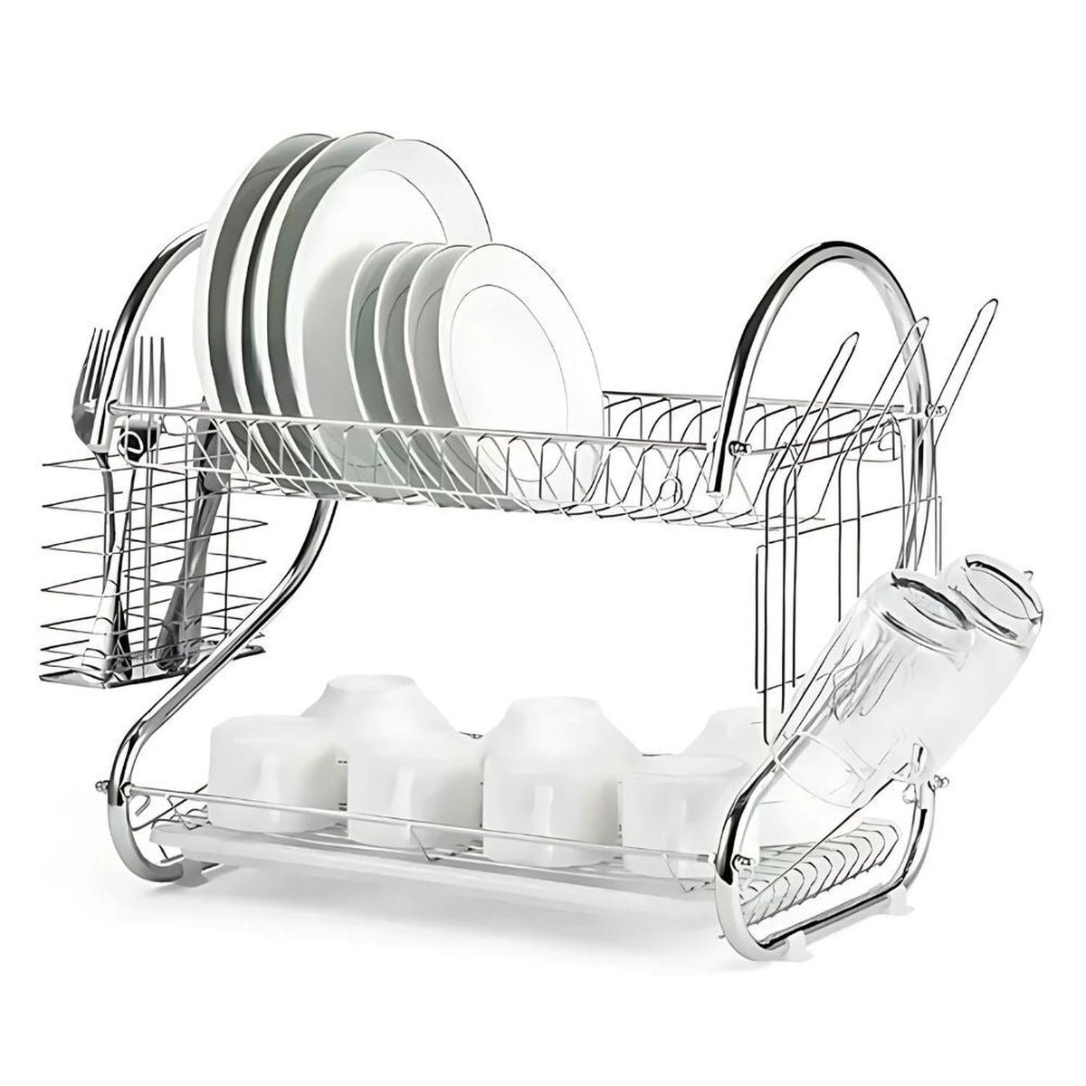 GENERICO - Escurridor de Platos Vajilla 2 Niveles de Acero Cromado con soporte