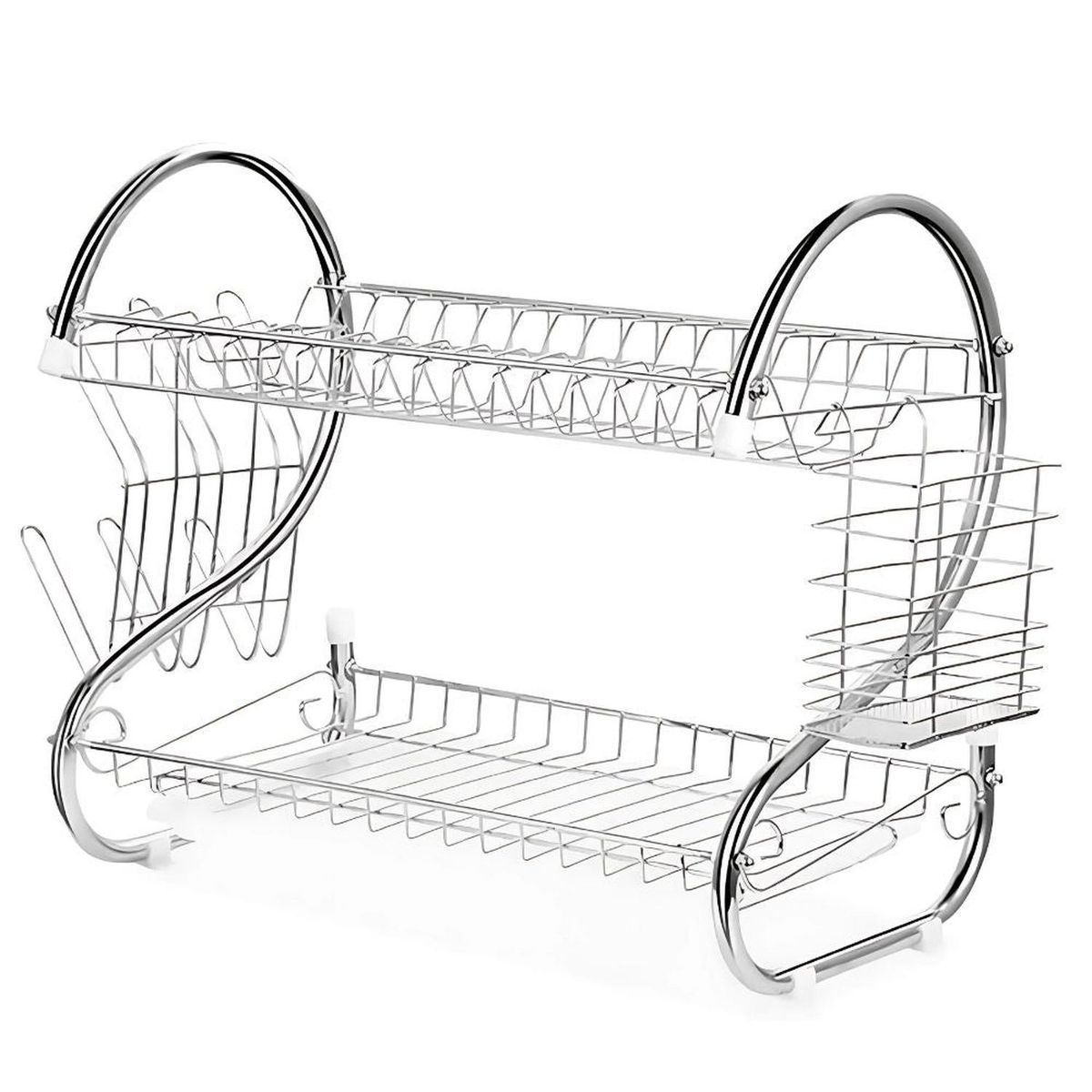 GENERICO - Escurridor de Platos Vajilla 2 Niveles de Acero Cromado con soporte