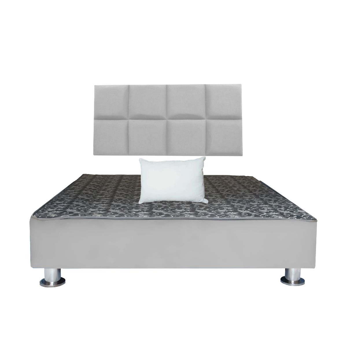 MUEBLES MACRUMO - Cama tapizada Serena + almohada - 1.5 Plz - Color Gris claro
