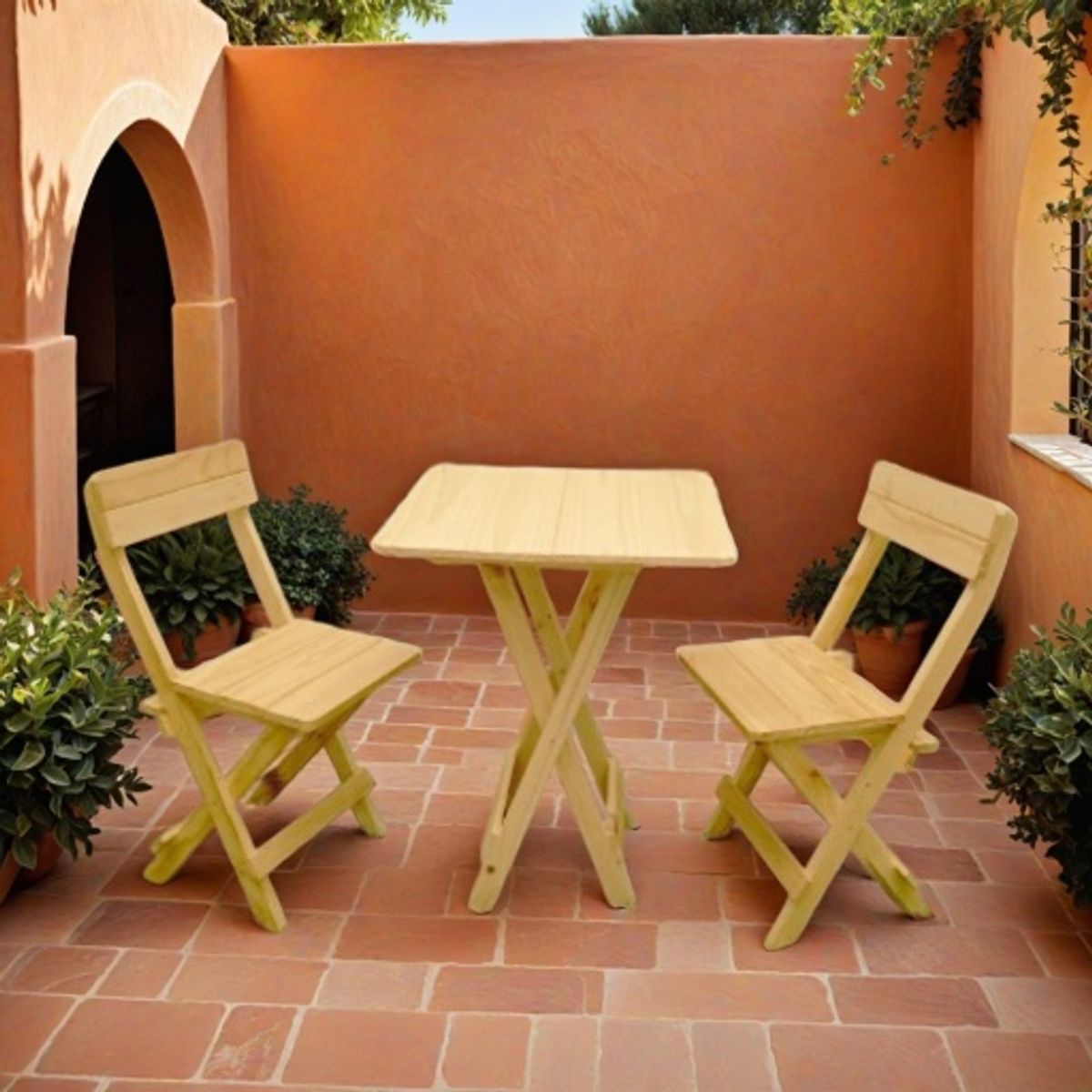 START FG - Juego de mesa plegable cuadrada con 2 sillas pino natural