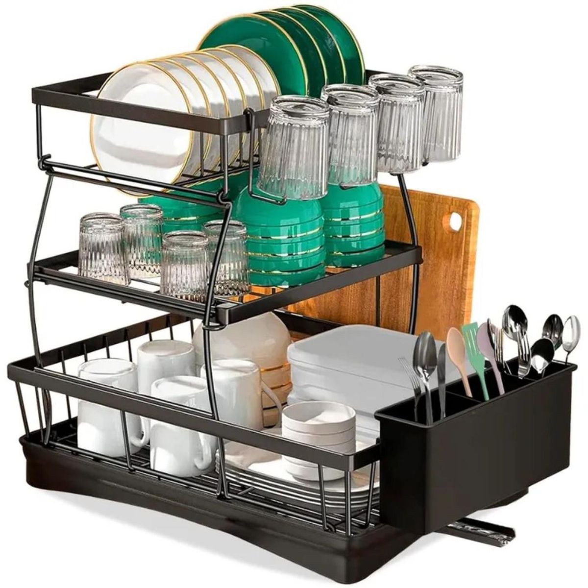 GENERICO - Escurridor de Platos Vasos 3 Niveles con Sistema de Drenaje Premium