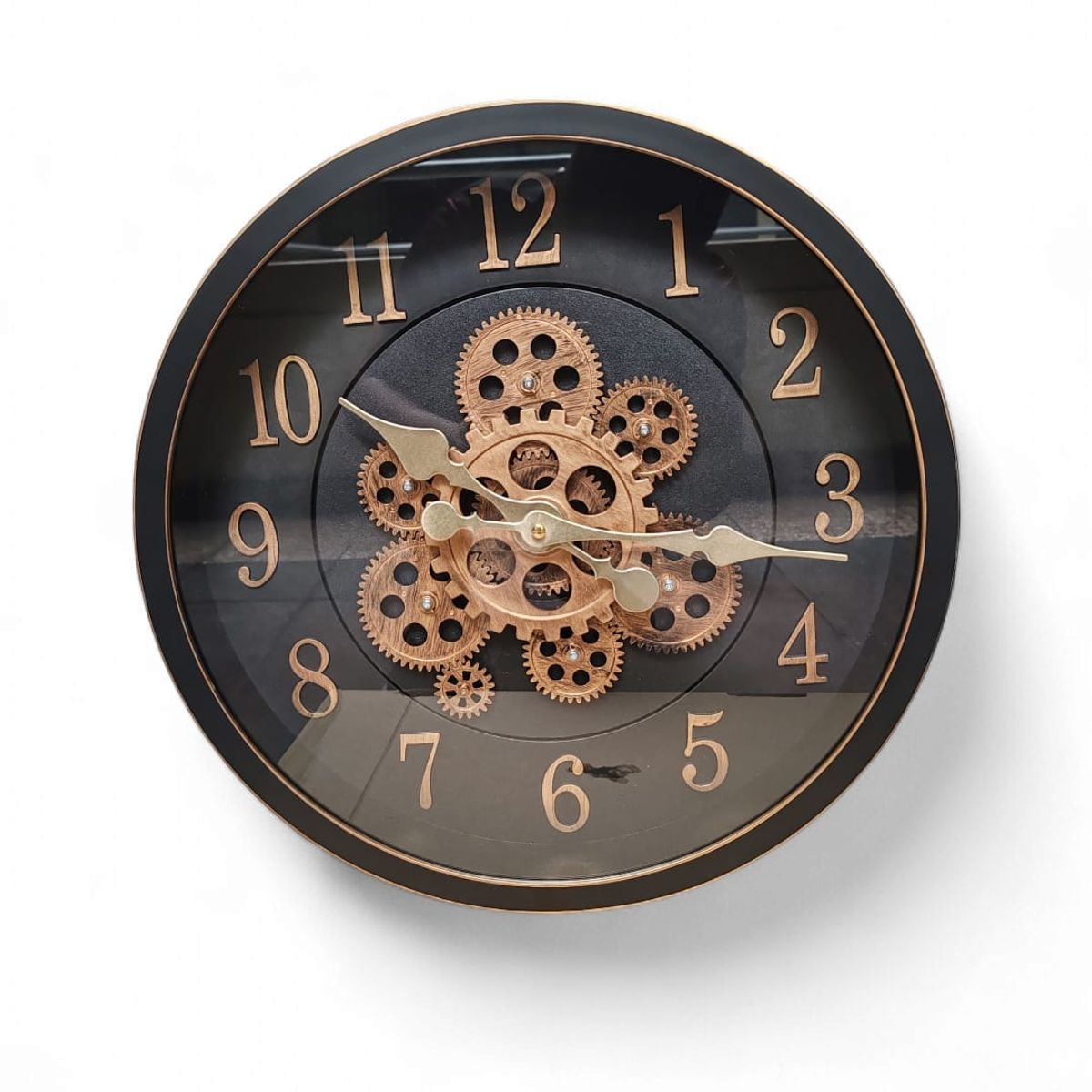 GENERICO - Reloj de Pared Analógico con Engranajes a la Vista Elegancia Industrial