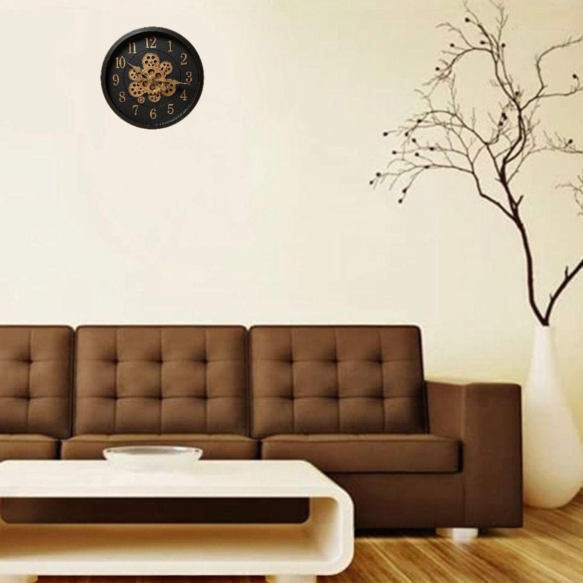 GENERICO - Reloj de Pared Analógico con Engranajes a la Vista Elegancia Industrial