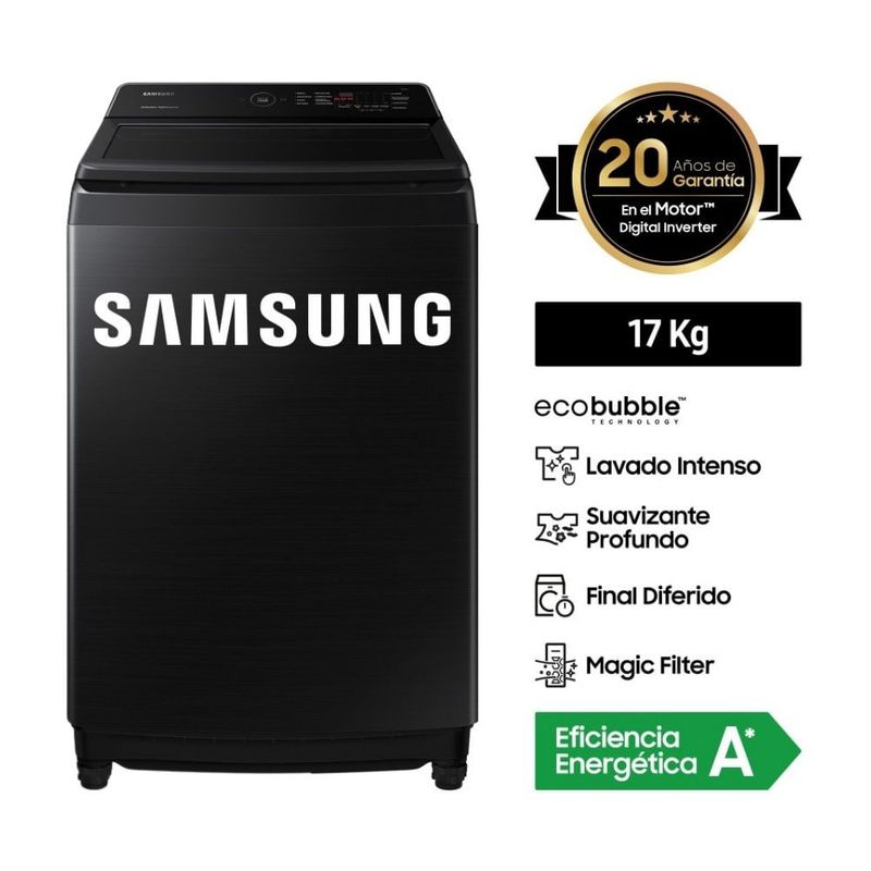 SAMSUNG - LAVADORA SAMSUNG 17 KG CARGA SUPERIOR ECO WA17CG6441BVPE NEGRO
