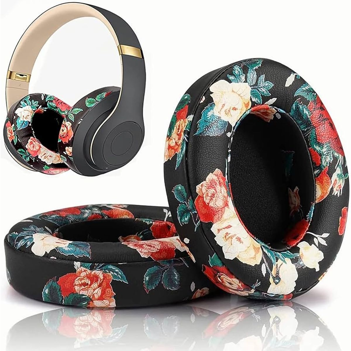 GENERICO - Almohadillas para audífonos Beats Studio 2.0 y 3.0 negro floreado