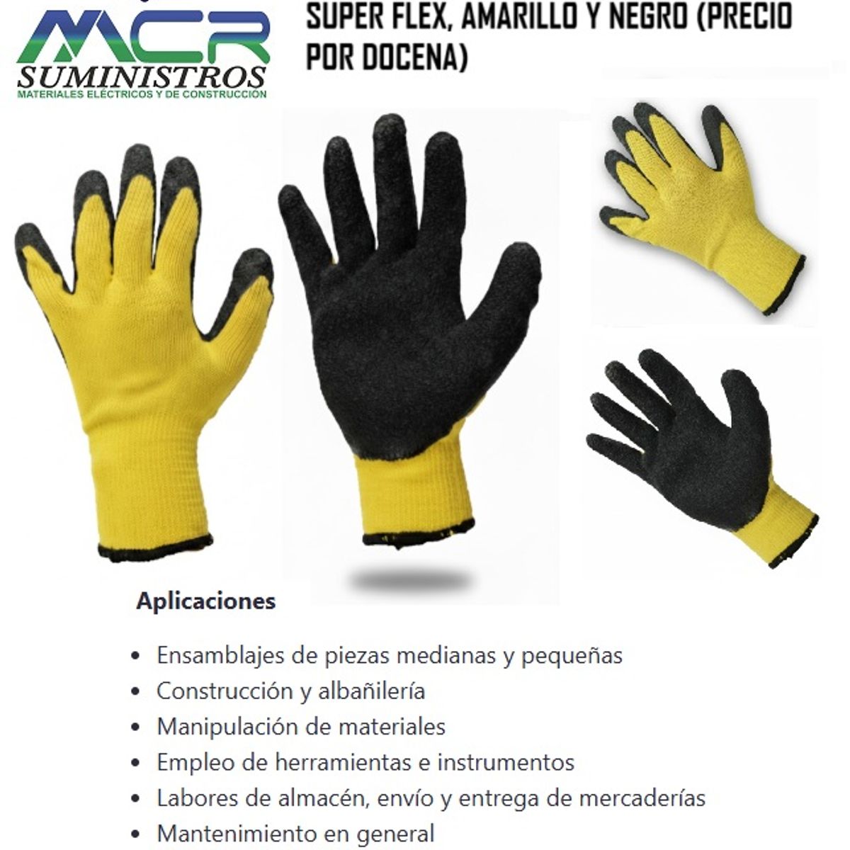 GENERICO - Guantes anticortes para trabajo SUPER FLEX amarillo y negro precio x docena
