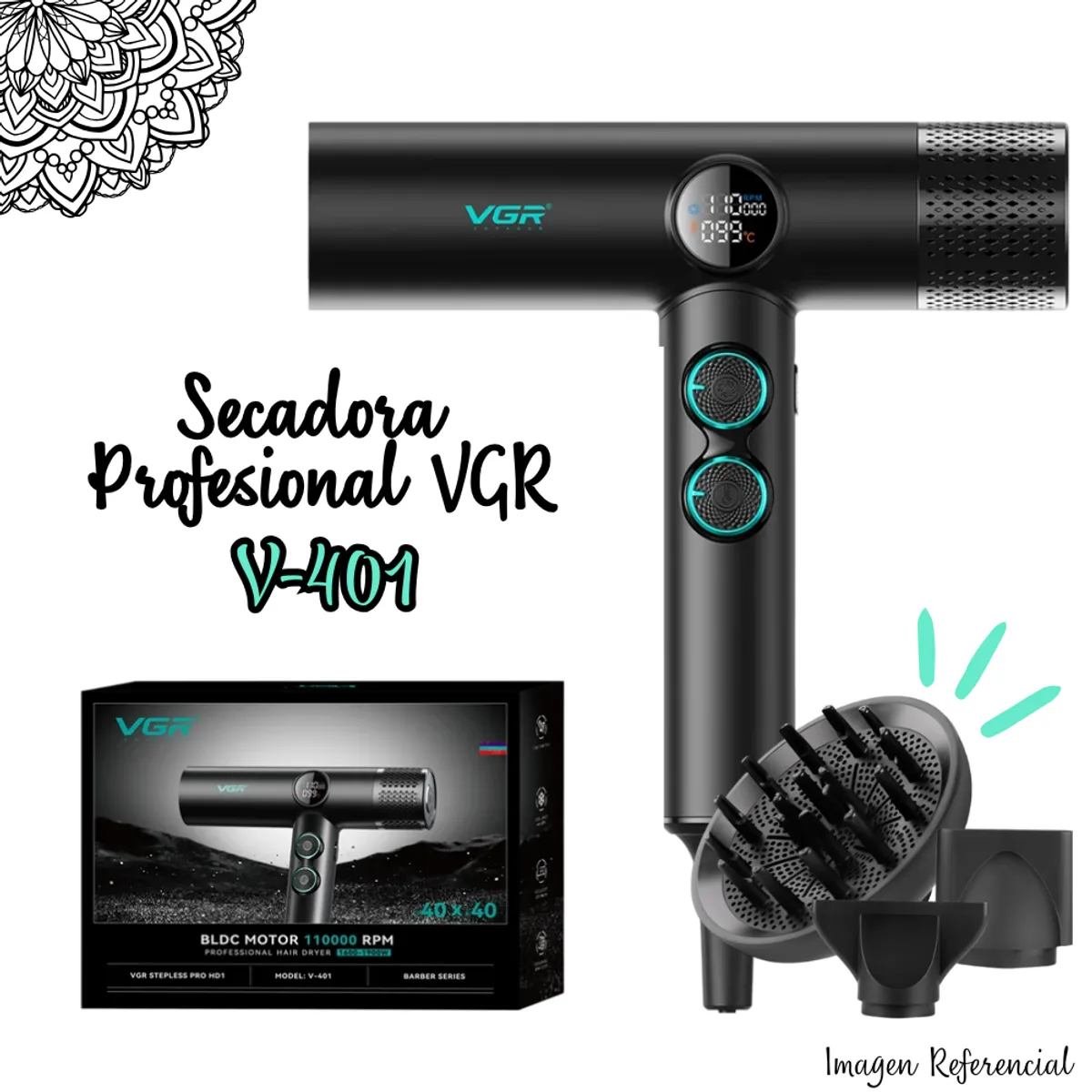 GENERICO - Secadora de Cabello VGR de 1900W - V-401