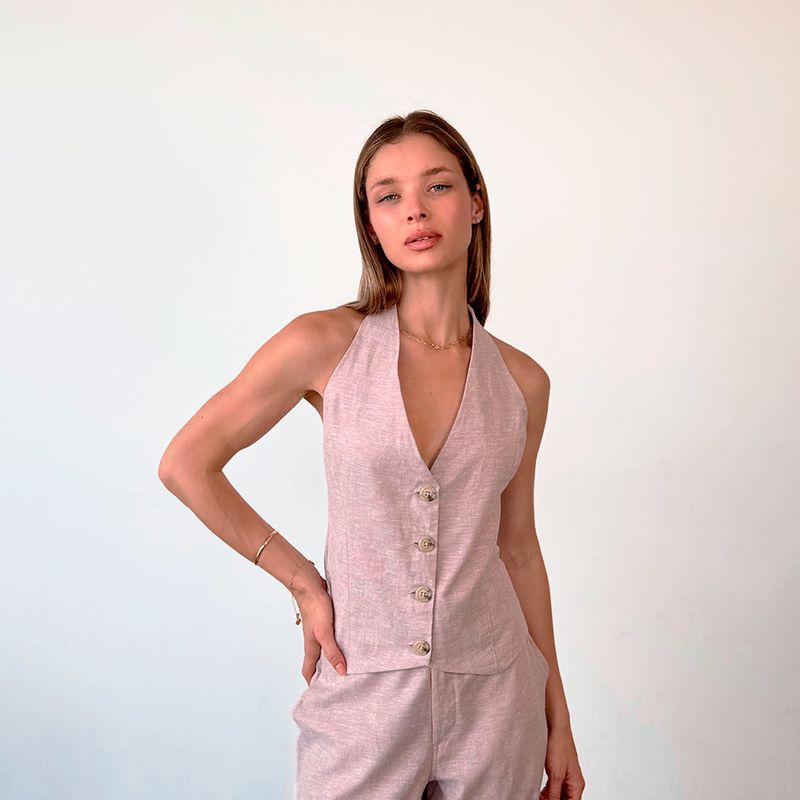 EVANIC - CHALECO HALTER LINO CAFE