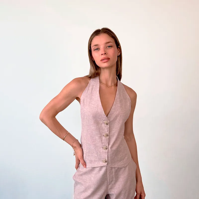 EVANIC - CHALECO HALTER LINO CAFE