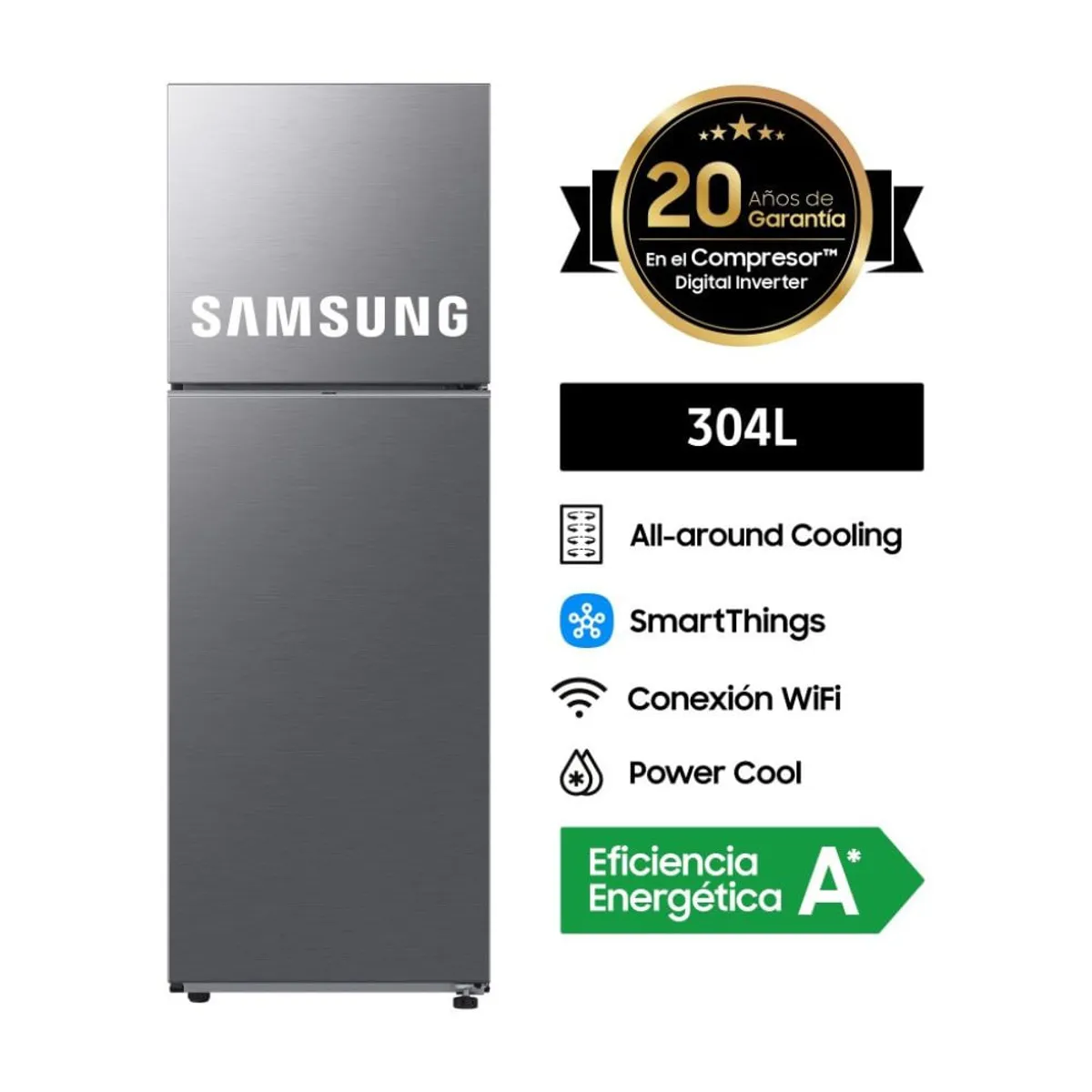 SAMSUNG - Refrigeradora Samsung Top Mount Freezer 304L Silver SDisp RT31DG5120S9PE