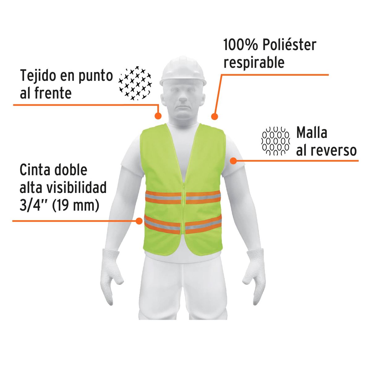 TRUPER - Chaleco de seguridad verde alta visibilidad con cierre Truper