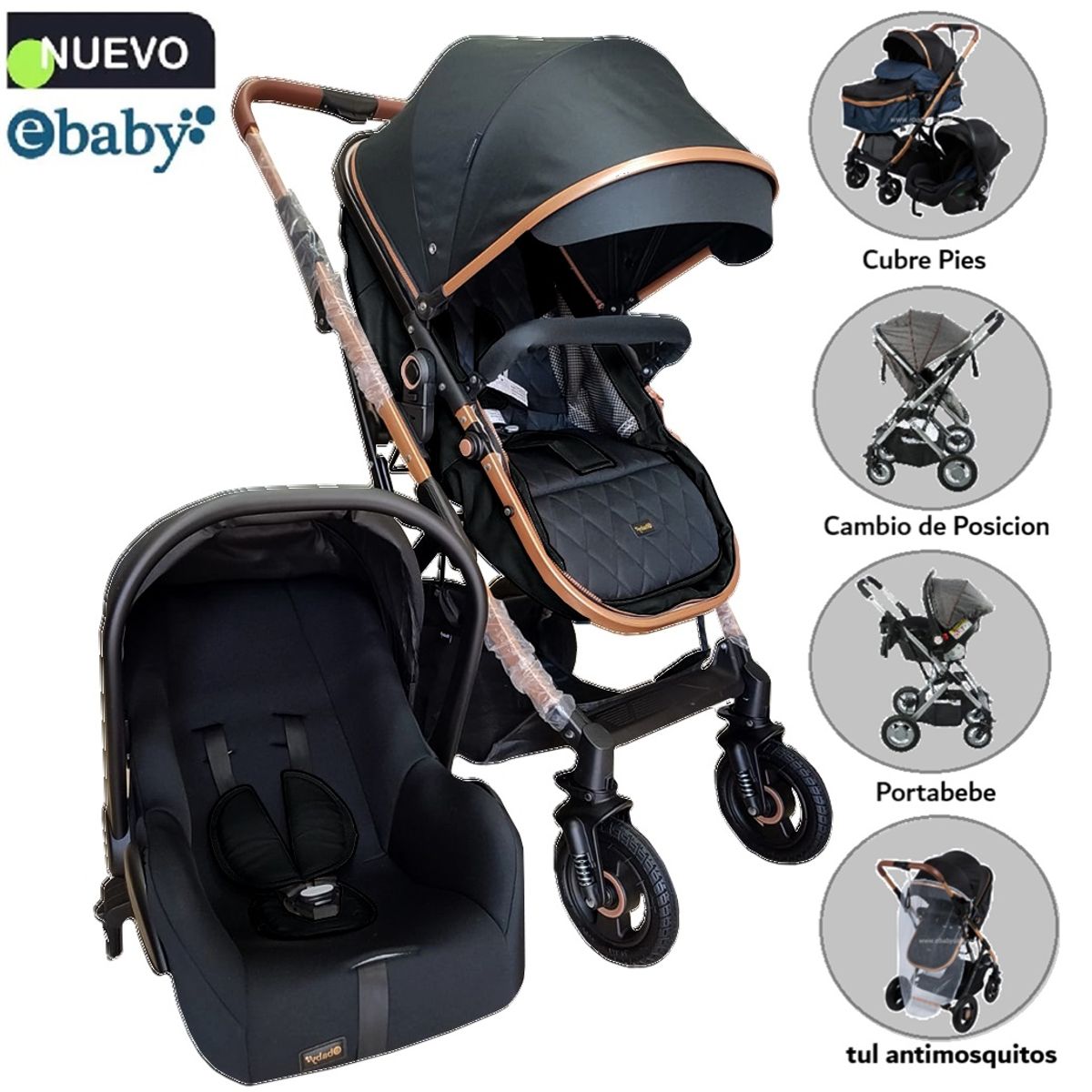 EBABY - Coche Moises Ronda Plus 132-1 Negro