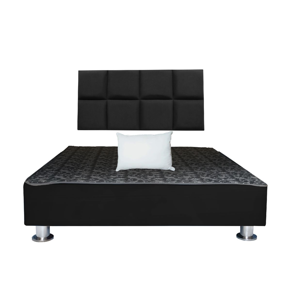 MUEBLES MACRUMO - Cama tapizada Serena + almohada - King 2 tarimas - Color negro