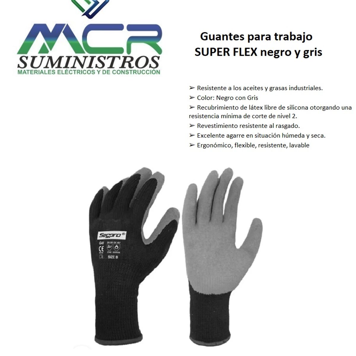 GENERICO - Guantes para trabajo SUPER FLEX negro y gris talla 9 (precio x docena)