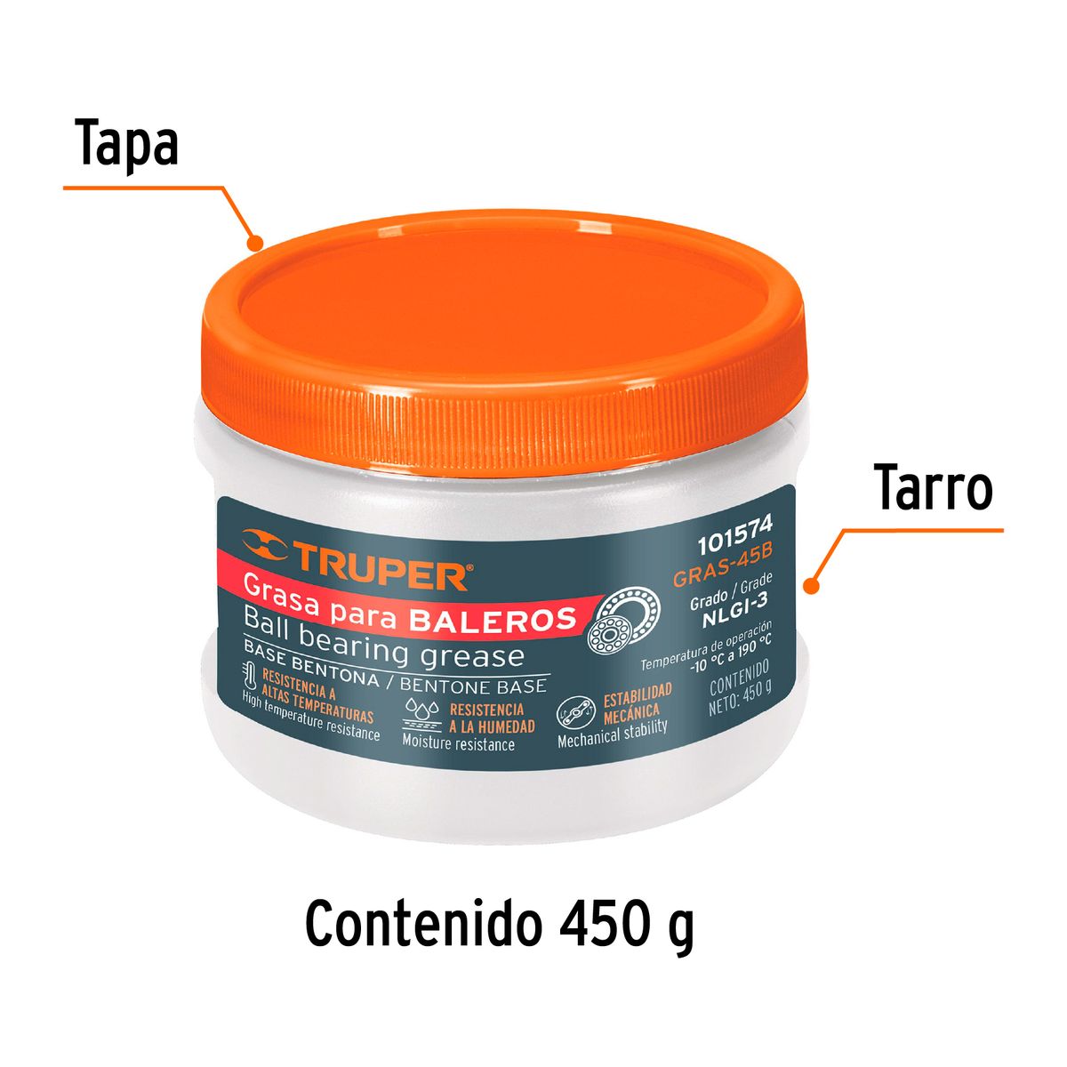 Truper - Grasa automotriz de bentona de 450 g Truper