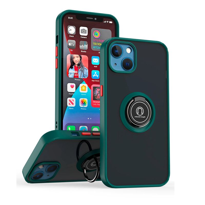 GENERICO - Funda para Infinix Hot 40 Pro Ahumado con Anillo Verde Antishock