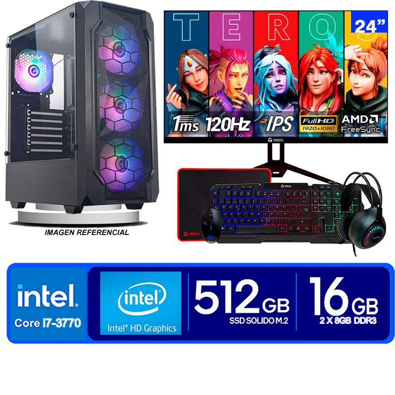 Computadora Pc Intel Core i7 3770  Monitor 24 fhd' RAM 16 GB SSD 500 GB