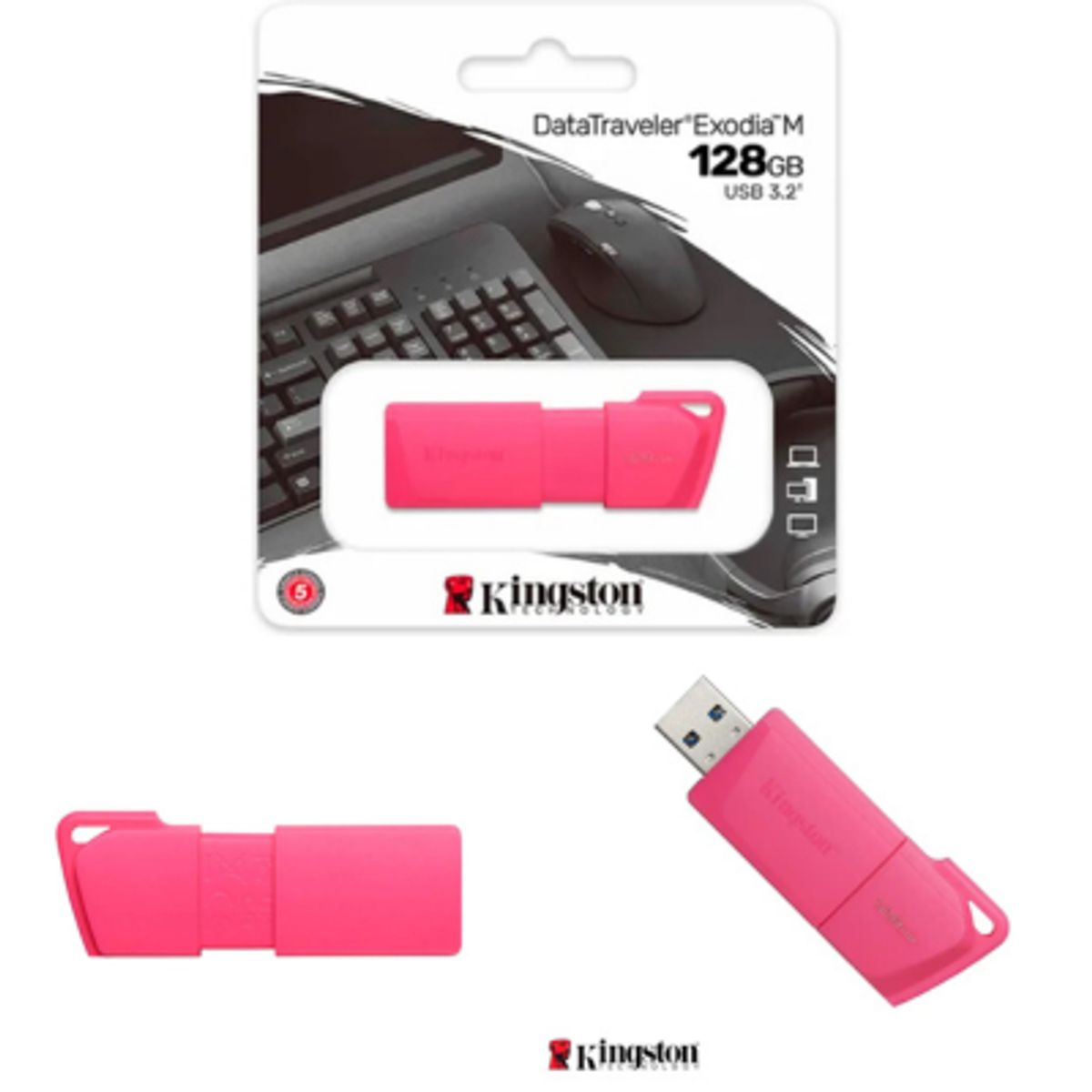 KINGSTON - MEMORIA USB 128GB DTXM NEON 32 ROSADO KINGSTON PN KC-U2L128-7LN