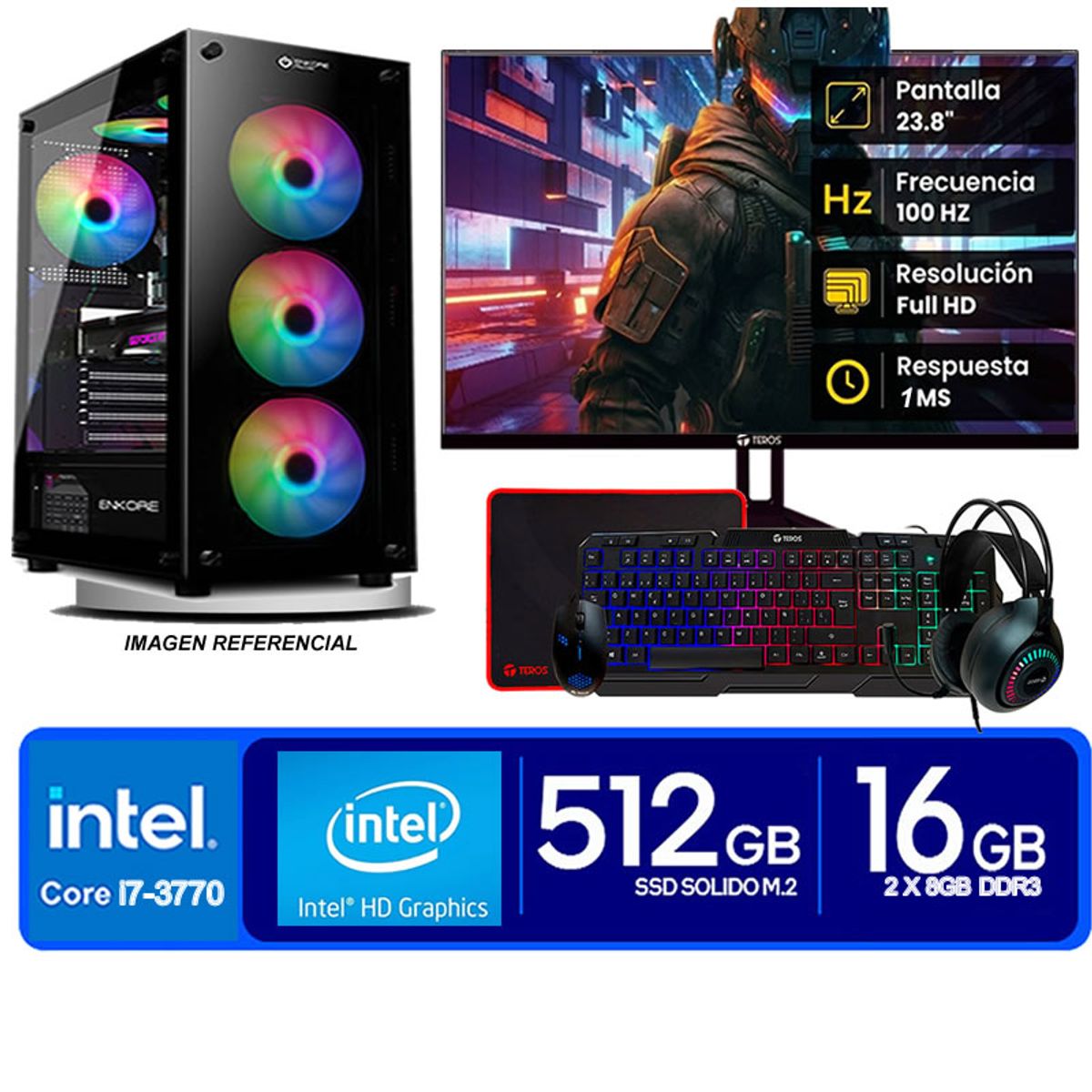 INTEL - Computadora Pc Intel Core i7 3770  Monitor 24 fhd' RAM 16 GB SSD 500 GB