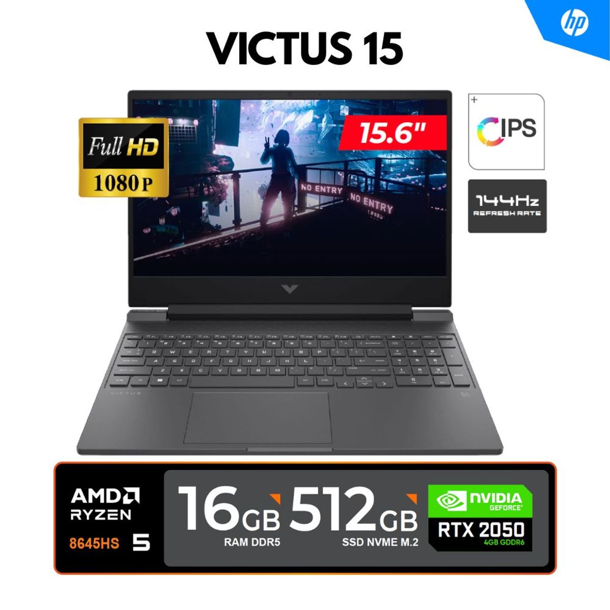 HP - Laptop HP Victus 15 / Ryzen 5 8645HS, 5.0GHz/ 16GB DDR5, 512GB SSD / Video RTX 2050 4GB/ FREEDOS