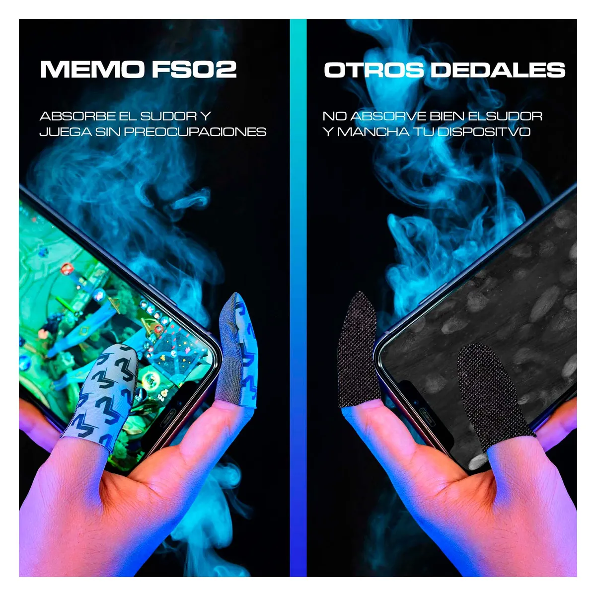 MEMO - Dedales Gamer Profesionales Fibra Plata 4 Pares FS02 MEMO