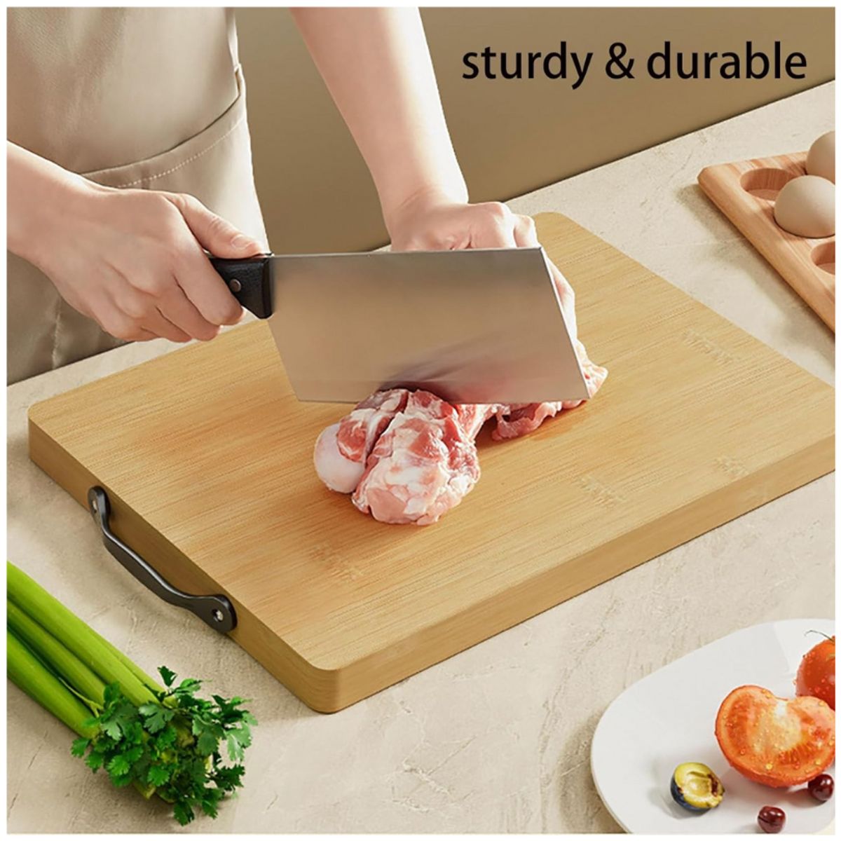 INSPIRA - Tabla de Picar Cocina Bambú con Asa Negra