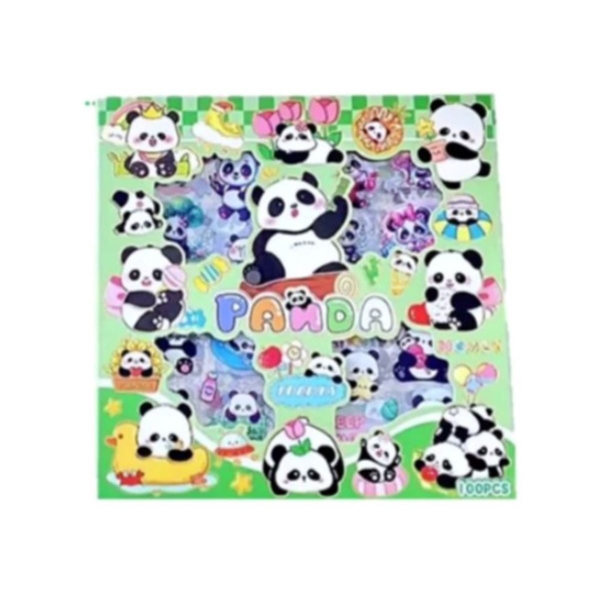 GENERICO - BOX DE 100 PLANCHITAS DE STIKER DISEÑO PANDA